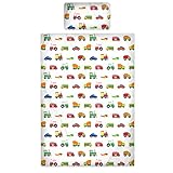 Kinderbettbezug, 100 % Baumwolle, Fadendichte 200, Motiv: Autos/Flugzeuge/Züge, 100 % Baumwolle, weiß, Cot Duvet Cover 100x135cm + 1 Pillowcase 42x60cm - 2