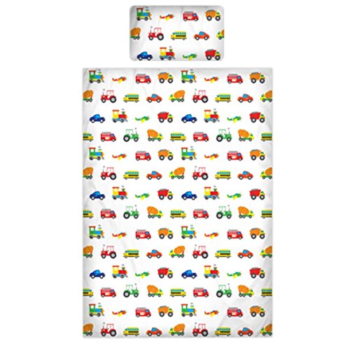 100% Cotton Kids Duvet Cover 200 Thread Count Cars Traffic Planes Trucks Trains (Cot Duvet Cover 120x150cm + 1 Pillowcase 42x60)
