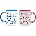 Getagift China Anniversary 20 Years of Being Mr Right & Mrs Always Right Set of 2 Wedding, Valentines Day, Coloured Couple Mug Set. (20 Years)