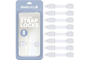 Jool Baby Products Child Safety Strap Locks for Cupboards, Fridge, Cabinets, Drawers, Dishwasher, Toilet, 3M Adhesive No Drilling (Pack of 8)