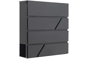 Rynli Postbox Sleek Modern Wall-Mounted Lockable Letter Box in Glossy Black, Easy Install, Weather Resistant with Newspaper Slot