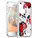 Produktbild OKZone iPhone 5/5S/SE Hülle [mit HD-Schutzfolie], [Blumen Series] Transparent Silikon Malerei Muster Hülle TPU Blühende Blumen Design Schutzhülle für Apple iPhone 5/iPhone 5S/iPhone SE (Rot)