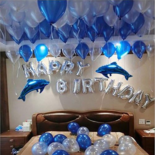 ZNME66 Balloons Set Aluminum Film Happy Birthday blue ocean and dolphin Kit for Birthday Wedding Graduations Christmas New Years Celebrations Party Decoration