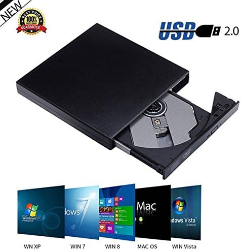 Ammiy® External USB Slim CD±RW DVD-ROM Drive Writer Burner Player For Netbook, Laptop, PC, MAC -Black
