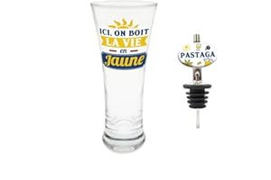 STC Coffret Pastis Verre et Bec verseur Ici on boit la Vie en Jaune