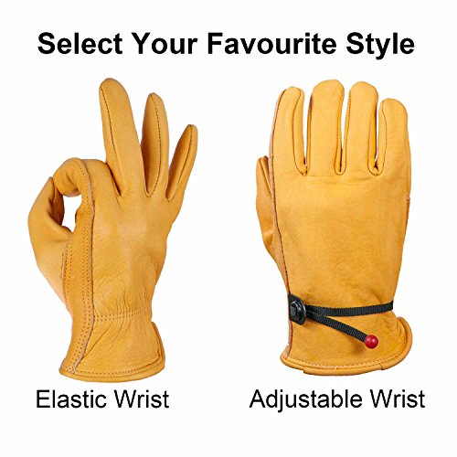 Rindslederarbeitshandschuhe, OZERO levantierteLederhandschuhe für Motorradfahren, Tauchen,Gartenarbeit–Passt perfekt–Guter Halt an der Handflächenpolsterung – Elastisches Handgelenk – 1 Paar (Medium) - 7