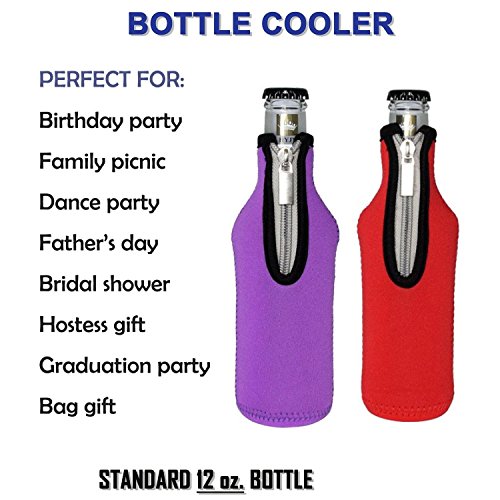 AsiaLONG Bier Flasche Kühler 6 Stück Neopren isoliert klappbar Reißverschluss Flasche Kühler Keep Ihr Getränk für 330 ml Wasser Bier Cider Getränk gekühlt - 3