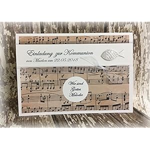 Einladung Einladungskarte Kommunion Konfirmation Musik Melodie Fisch silber grau taupe hellbraun stein braun