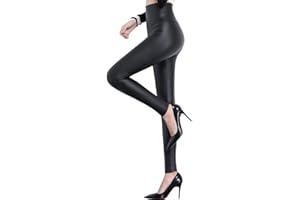 FITTOO Faux Leather Wet Look Leggings for Women High Waisted PVC Leggings Butt Lift PU Leather Trousers