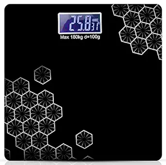 TS WITH TECHSUN Electronic Thick Tempered Glass LCD Digital Display Personal Bathroom Health Body Weight Weighing Scales, Weight Machine, Weighing Machine For Human Body (6 mm) (Black)