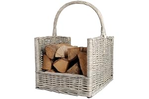HOME-EVER Grey Wash Willow Wicker Log Basket HE16