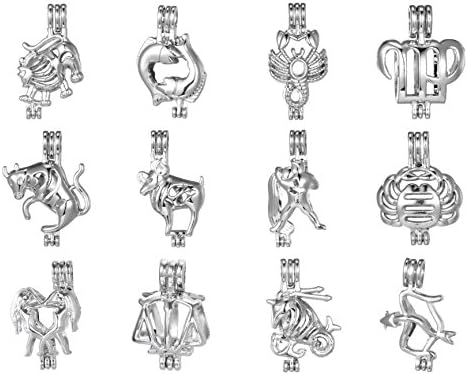 12pcs Constellation Locket Add Your Own Pearls, Stones, Rock to Cage,Add Perfume Essential Oils to Create a Scent Diffusing Necklace Pendant Charms