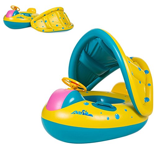 MagiDeal Baby Schwimmhilfen Schwimmen Ring mit Sonnendach 0-3 Jahre Aufblasbares Kinderboot für Wasserspaß Familienspaß in See Meer Schwimmbad - 3