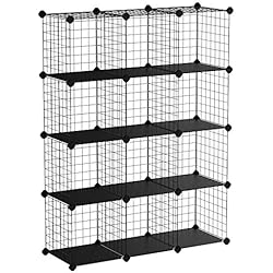 SONGMICS Armoire de Rangement, Étagère, Panneaux en Treillis, 4 Niveaux, 3 Rangs, Grande capacité, Maillet en Caoutchouc Offert, Dimensions 93 x 31 x 123 cm (L x l x H), Noir LPI34H