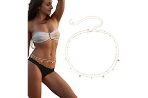 XBFOCNH Boho chaînes de taille en perles superposées, paillettes dorées, chaîne de ventre ceinture de perles, chaînes de corps, accessoires bijoux pour femmes