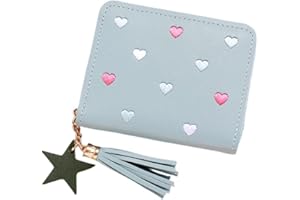 KAIAIWLUO Portefeuille pour femme et fille - Porte-monnaie mignon en forme de cœur avec poche zippée + porte-cartes en métal pour enfants et filles - Cadeau de Noël ou d'anniversaire