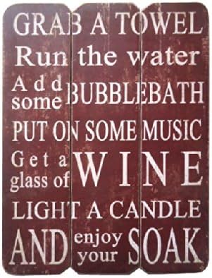 Large Hanging Red White Laminated Sign 'Grab A Towel Enjoy Your Soak' 40x30 cm Gift For Home