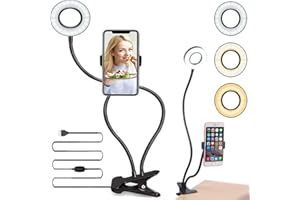 Retoo LED Ringlicht mit Stativ Selfie-Licht, Selfie-Lampe Schwanenhals Klemmlampe Handy Selfie Ring Licht Tisch Ringleuchte Live-Stream Makeup Fotografie YouTube Vlogs Dimmbare Tischringlicht 4"