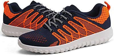 QJFJ Women Teenage Girls Colorful Lace up Casual Canvas Shoes Mesh Breathable Upper Air Cushion Damping Shoes Travel Outdoor College Playground Running Round Toe Sports Shoes (CN 39, Orange Navy)