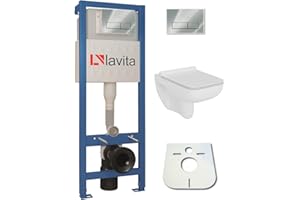 domino Kit WC avec élément mural avec plaque de déclenchement + WC mural Capri Slim sans rebord + abattant WC avec système d'abaissement automatique Soft-Close (RC)