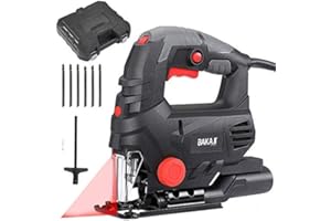 Bakaji Seghetto Elettrico Alternativo Pendolare 800W Velocità Regolabile 0-3100rpm con Inclinazione Lama in 3 Posizioni Guida Luce Integrata 6 Lame Incluse Righello e Custodia Valigetta