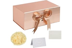 KISPATTI Gift Box Set, Rose Gold Gift Box with Ribbon Deep Gift Box with Magnetic Lids 28x18x12cm Gift Box Shredded Tissue Paper Greeting Cards for Christmas Birthday Wedding Anniversary