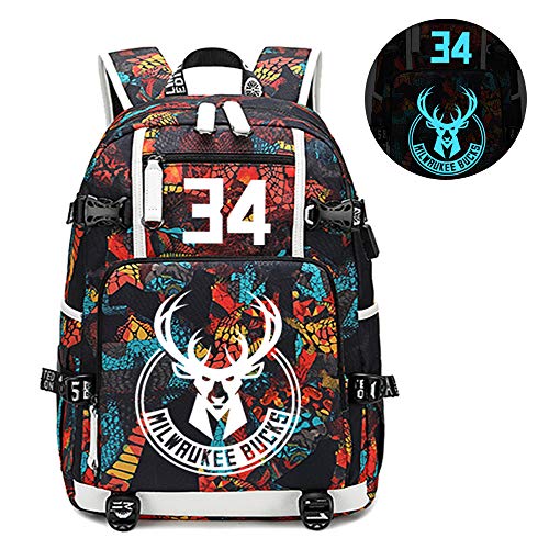 Lorh's store Joueur de Basket-Ball Star Giannis Antetokounmpo Sac à Dos Lumineux Voyage étudiant Sac à Dos Fans Bookbag pour Hommes Femmes