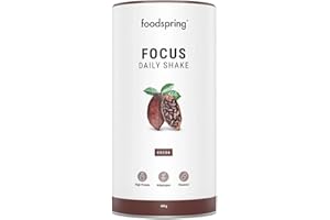 foodspring Daily Shake Focus Whey Protein Powder - Protein Shake for Your Daily Need for Proteins, Vitamins & Minerals - Protein Powder with Real Cocoa & Ginseng (480 g)