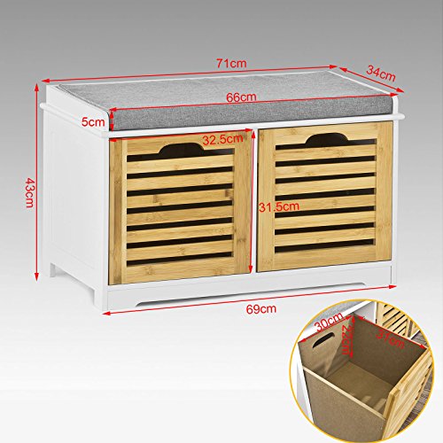 SoBuy® Banco de almacenamiento con cojines y 2 cubos de entrada del gabinete Dresser zapato cómodo banco FSR23-K-WN, ES