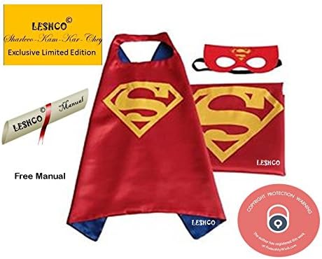 Superhero Unisex, Cape Red Satin with free Mask for kids - Party Costume (Superman) Leshco T