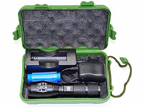 Profihafte LED Taschenlampe starke 1000 Lumen taktische T6 LED – Zoom Funktion – Insgesamt Batterie-Set – Super Hell – Große te Lichtbündel – Schone Geschenkverpackung – Stoßfest – King Mungo – KM-L12 - 9