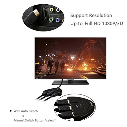 3-Port HDMI Verteiler Switch Kabel 3 In 1 Out 3D, Full HD 1080p HDMI Splitter für HDMI TV, PC, PS3, XBOX ONE/360, DVD – 2 Ft - 4