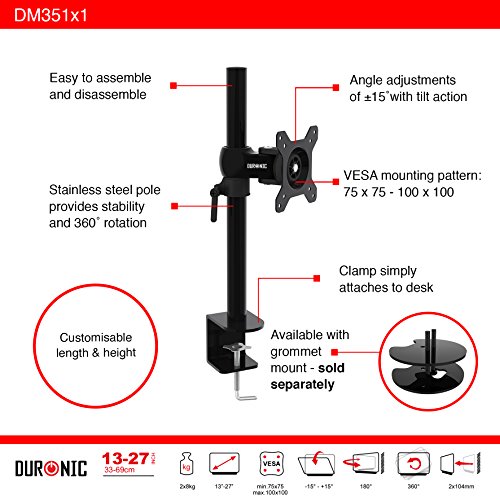 Duronic DM351X1 Monitor-Tischhalterung für einen LCD/LED Computer Bildschirme / Fernsehgeräte mit Neig und Rotierfunktion - 2