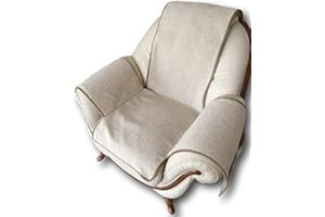 Alpenwolle Sesselschoner in Wellenoptik beige mit Taschen, 100% Wolle, Sesselauflage Sesselüberwurf Sitzauflage Überwurf