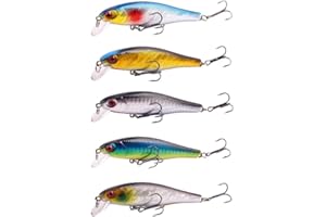 HRLORK Artificial Lifelike Fishing Lures-Lure For Bass Trout Pike Freshwater Saltwater Fishing Accessories 5 Packs