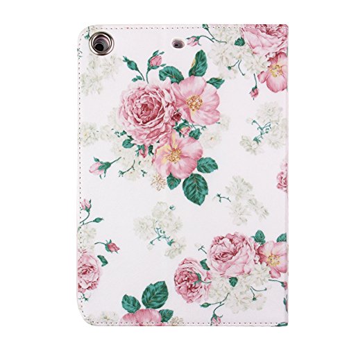 iPad mini 2 Lederhülle – Felfy Slim Full Body Elegant Schön Roses Muster PU Case Cover Etui Schutz Hülle Tasche für Apple ipad mini 3 mini 2 mini 1 + 1x Pink Blume Anti Stöpsel + 1x Rosa Stylus - 2