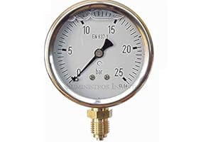 Suinga MANOMETER Glycerin-Zifferblatt 0-25 Bar 1/4". Verwendet in Sanitär- und Gartenbauanwendungen zur BERECHNUNG des genauen Betriebsdrucks in den Rohren, grau