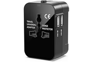POUKEY Universal Travel Adapter Worldwide, Travel Plug Adapter Worldwide International Travel Adapter With 2 USB, World Travel Adaptor All in One Universal Charger Power Adapter for European Euro EU US UK AU
