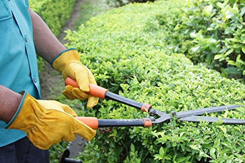 OZERO Arbeitshandschuhe , Echtleder Gartenhandschuhe mit Elastik Handgelenk für Männer & Frauen – Langlebig und Schweißabsorbierend für den Einsatz in der Motorrad Industrie Bau Garten Training Sport – Gelb Leder Handschuhe 1 Paar (M) - 5