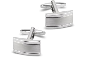 CYRIACUS Gemelos para hombres, Gemelos Rectángulo Minimalista Plata Mate Textura Sólida para Boda Regular Accesorios de Negocios Mejores Hombres