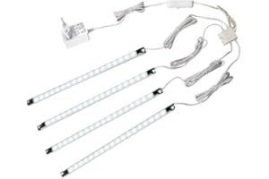 CEFRANK LED Sous Vitrine, Kit de 4 Bandes Meubles Eclairage, 300 mm, Avec Interrupteur, Total de 510lm,Tous les Accessoires Inclus, Rayonnage Cabinet Lampe Accent , Puck Lumières (Blanc)