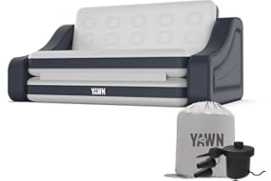 HIGH STREET TV YAWN AIR Inflatable Sofa Bed with Electric Pump - Converts into a Double Bed Mattress - Integrated Headboard & Anti-Roll Arms - Great for Camping - 250kg Max Weight - Bonus Storage Bag Included