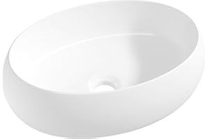Eridanus Lavabo Ovalado para Baño, Lavabo sobre Encimera de Cerámica Blanca, Cuenco para Guardarropa, Baño, Mueble de Tocador, Blanco Brillo - 470 x 330 x 150 mm