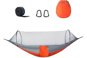Kinsinder Camping Hammock with Mosquito Net, Ultra-Light Travel Hammock 200kg Load Capacity, Travel Hammock for Outdoor, Camping, Hiking and Beach Adventure (Gray-Orange)