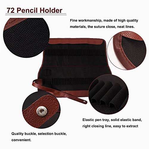 Feelily Retro Leinwand Bleistift wickeln 72 Farbe Colored Pencil Wrap Roll up Holder, Weichen Bleistift Beutel für Schule Büro Kunst，Schwarz(Keine Bleistifte) - 2