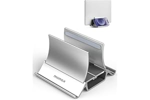 ‎MOMAX MOMAX Pionowy stojak na laptopa, grawitacyjny uchwyt do automatycznego zamykania, stacja dokująca do przechowywania, oszczędność miejsca na biurko, pasuje do wszystkich MacBooków, iPadów (srebrzysty)