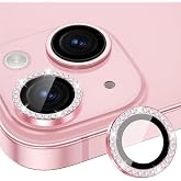 Coverzone İPhone 15/15 Plus İle Uyumlu Y&uuml;ksek Kalite Parlak Elmas Desenli Taşlı Pembe &Ouml;zel Tasarım Kamera Lens Koruyucu İDB-9