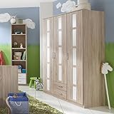 Babyzimmer 5-tlg. Eiche-Sägerau-Dekor, Schrank B: 135 cm, Kinderbett 70 x 140 cm, Wickelkommode B: 91 cm, Unterschrank, Hängeregal - 4