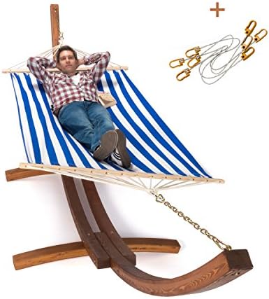 Ampel 24 Hammock stand Madagascar 400cm | Siberian larch wood | Weather-resistant | Hammock Maritime blue/white | With spreader bars | Including stabilising kit