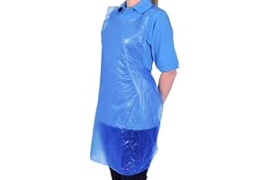 TPZ THE PACKAGING ZONE TPZ - Disposable Aprons - For Medical, Hairdressers, Cleaning, Caterers & General Use - Single Use Recyclable Plastic - Water Oil & Fluid Resistant - One Size Fits All for Adults – Pack of 400 (Blue)